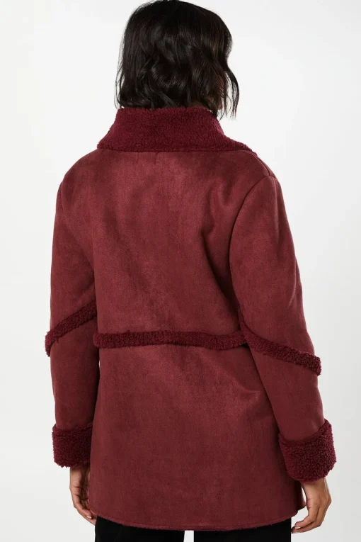Suede Shearling Longline Coat