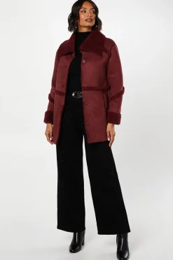 Suede Shearling Longline Coat