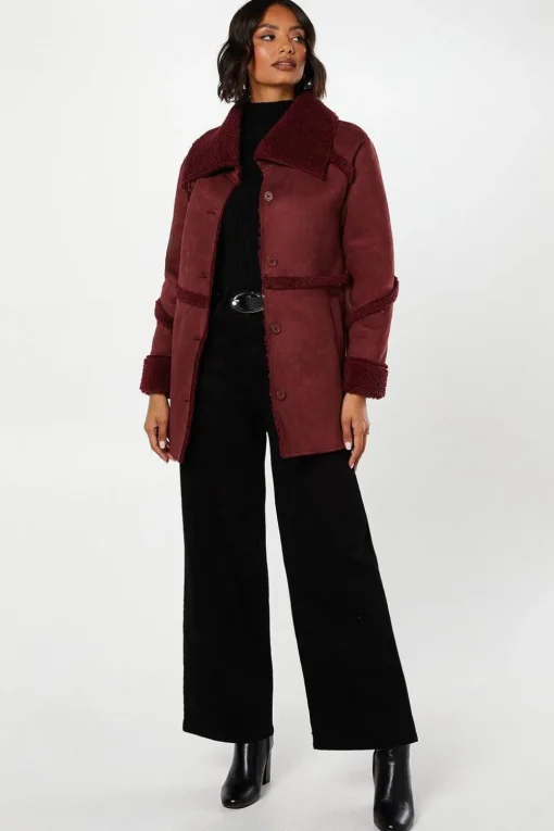 Suede Shearling Longline Coat