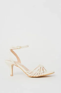 Sugar Faux Leather Twist Strap Kitten Heeled Sandals