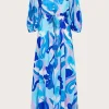 Swirl Print Puff Sleeve Maxi Dress