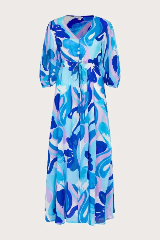Swirl Print Puff Sleeve Maxi Dress
