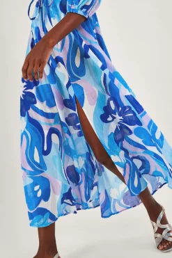 Swirl Print Puff Sleeve Maxi Dress