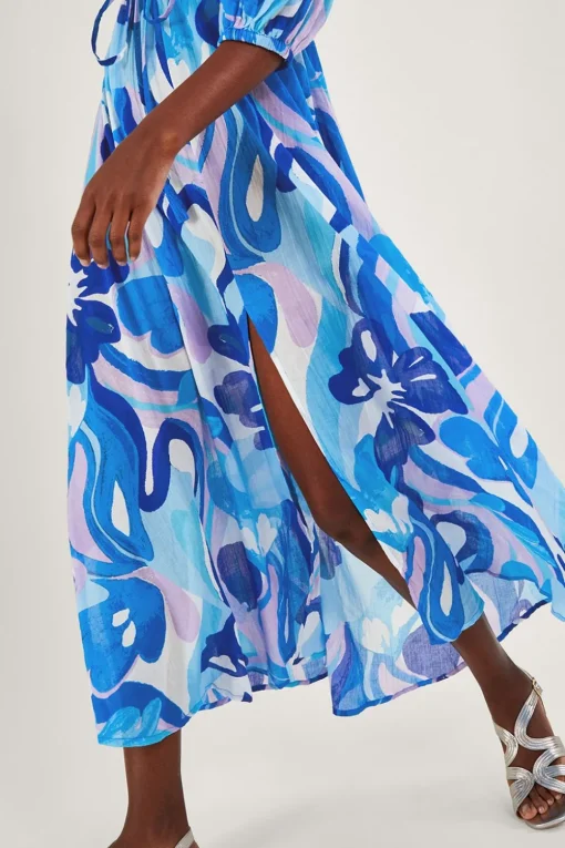 Swirl Print Puff Sleeve Maxi Dress
