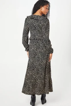Tall Animal Print Ruffle Front Midi Dress