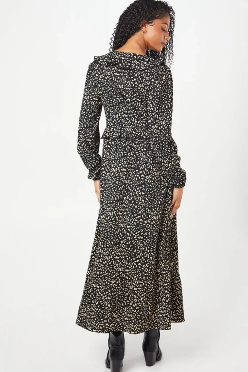 Tall Animal Print Ruffle Front Midi Dress
