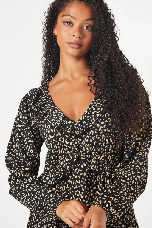 Tall Animal Print Ruffle Front Midi Dress