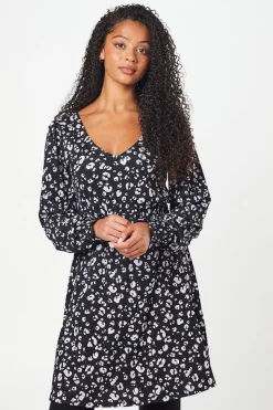 Tall Animal Shirred Waist V Neck Mini Dress