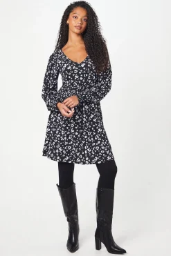 Tall Animal Shirred Waist V Neck Mini Dress