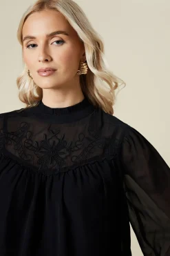 Tall Embroidered Yoke Chiffon Long Sleeve Blouse