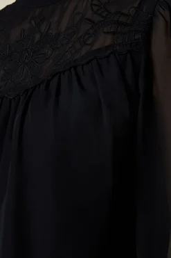 Tall Embroidered Yoke Chiffon Long Sleeve Blouse