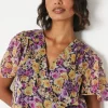 Tall Floral Chiffon Shirred Hem Wrap Blouse