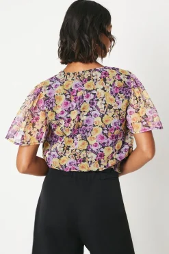 Tall Floral Chiffon Shirred Hem Wrap Blouse