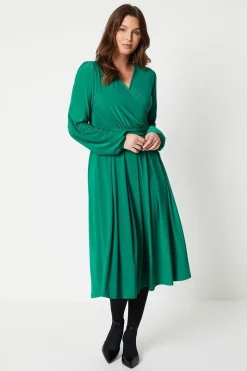 Tall Jersey Wrap Pleated Midi Dress