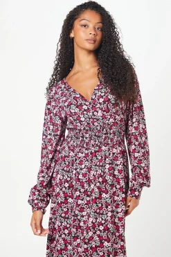 Tall Pink Ditsy Wrap Midi Dress