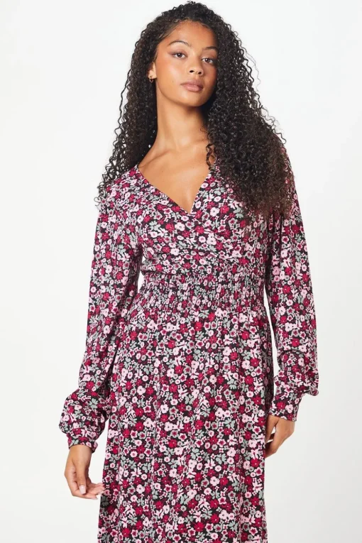 Tall Pink Ditsy Wrap Midi Dress