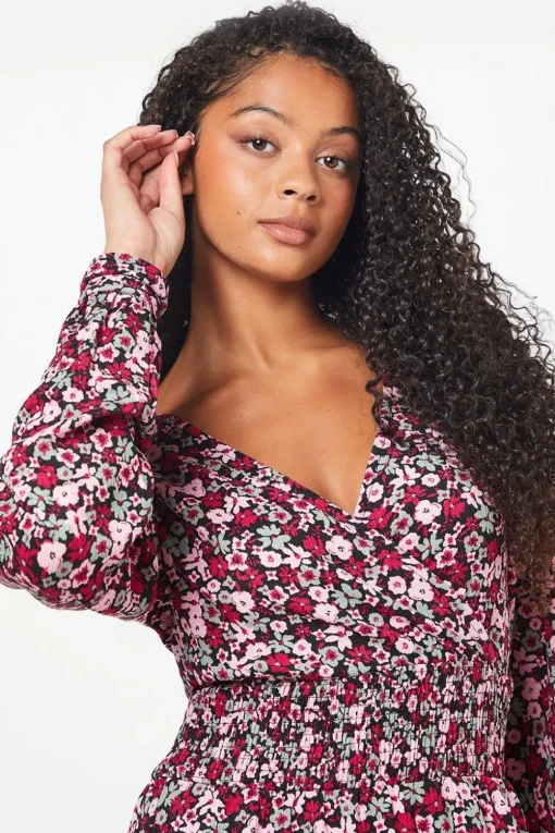 Tall Pink Ditsy Wrap Midi Dress