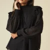 Tall Shirred Yoke Dobby Chiffon Long Sleeve Blouse