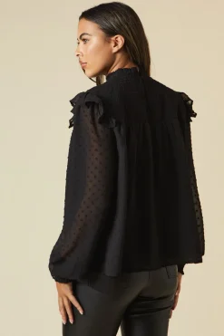 Tall Shirred Yoke Dobby Chiffon Long Sleeve Blouse