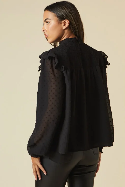 Tall Shirred Yoke Dobby Chiffon Long Sleeve Blouse