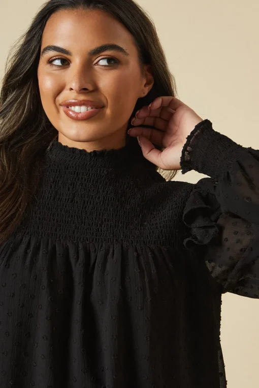 Tall Shirred Yoke Dobby Chiffon Long Sleeve Blouse