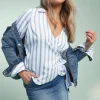 Tall Stripe Collared Wrap Top