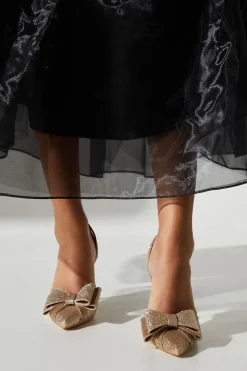 Tamara Glitter Bow Sling Back Stiletto Court Shoes