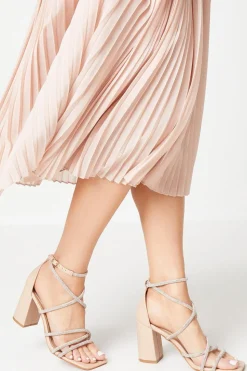 Tammy Block Heel Square Toe Diamanate Strappy Heeled Sandals