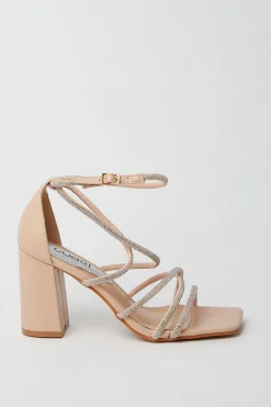 Tammy Block Heel Square Toe Diamanate Strappy Heeled Sandals