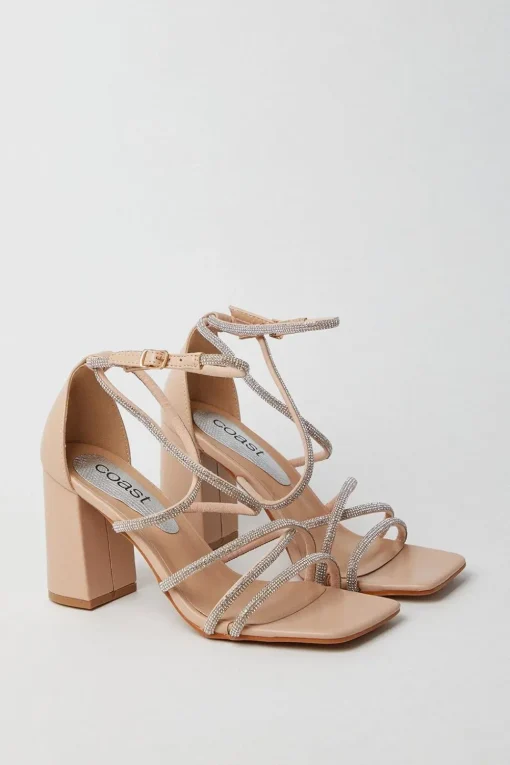 Tammy Block Heel Square Toe Diamanate Strappy Heeled Sandals