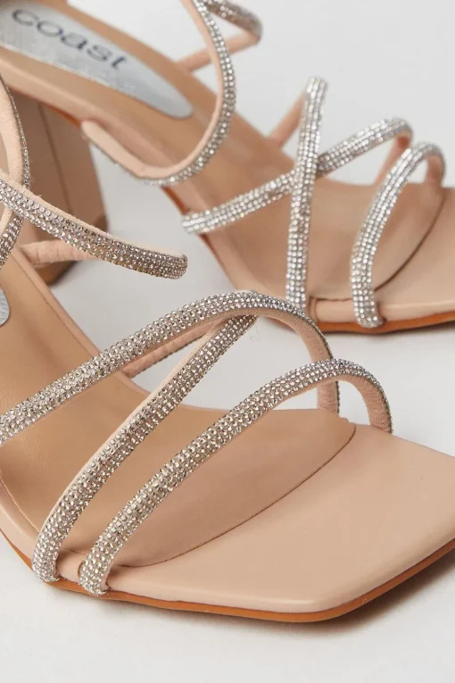 Tammy Block Heel Square Toe Diamanate Strappy Heeled Sandals