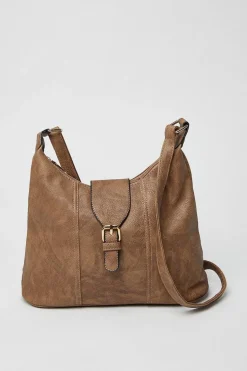 Terry Faux Leather Buckle Detail Top Zip Casual Tote Bags