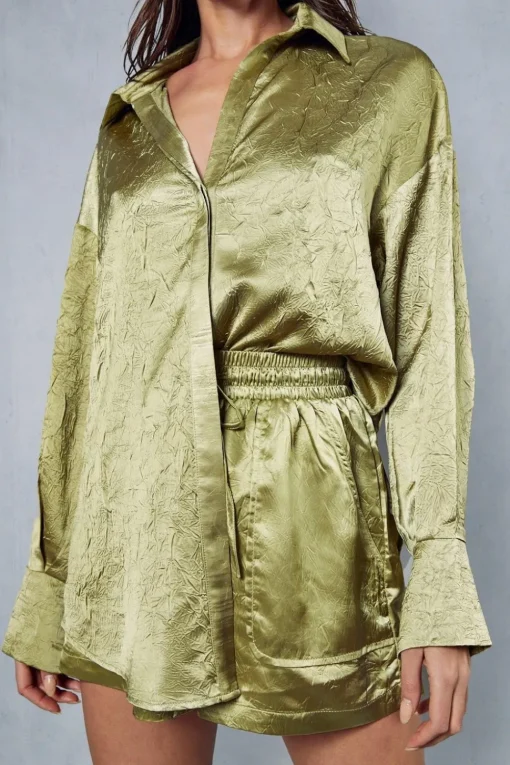 Textured Crinkle Satin Relaxed Shorts