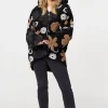 Textured Floral Longline Hoodie Coat