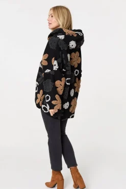 Textured Floral Longline Hoodie Coat