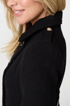Textured Knit Button Front Trench Coat