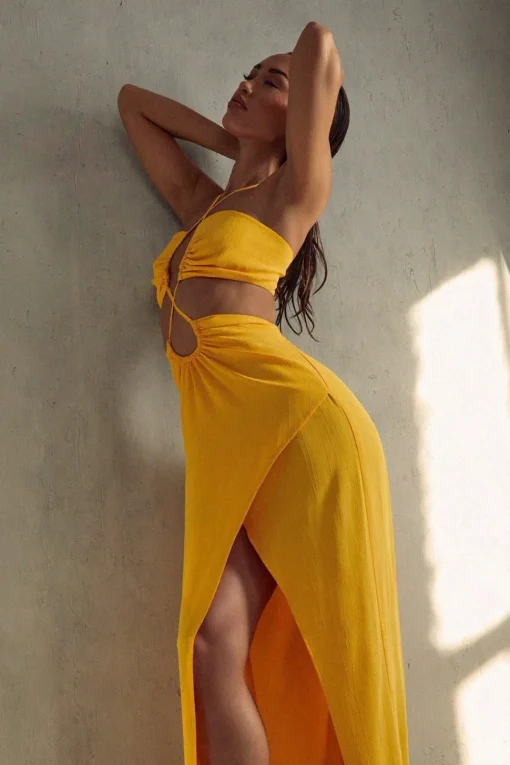 Textured Linen Strappy Maxi Dress