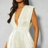Textured Satin Plunge Flippy Short Playsuit