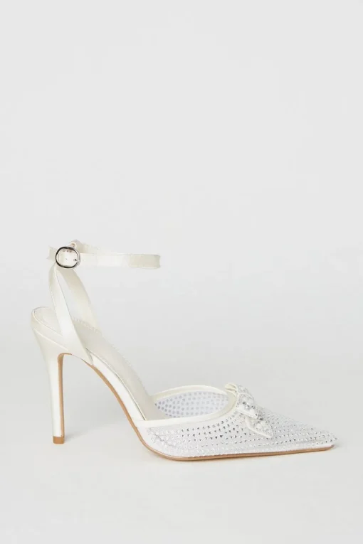 Tiarna Embellished Bridal Mesh Bow High Stiletto Heel Pointed Courts
