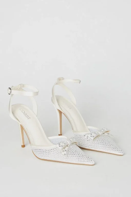 Tiarna Embellished Bridal Mesh Bow High Stiletto Heel Pointed Courts