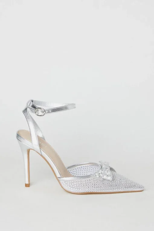 Tiarna Embellished Mesh Bow High Stiletto Heel Pointed Courts