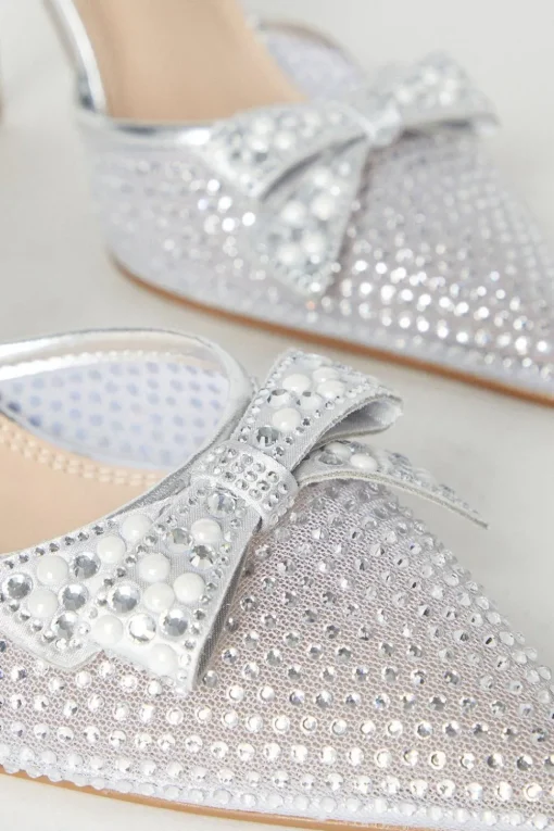 Tiarna Embellished Mesh Bow High Stiletto Heel Pointed Courts