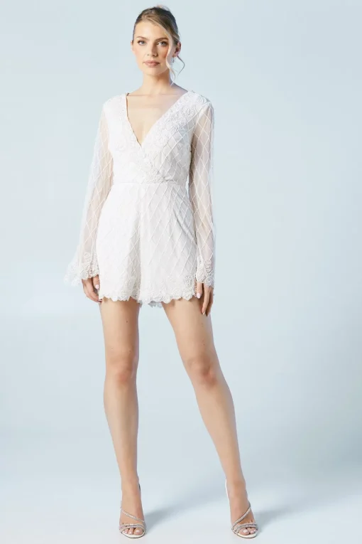 Tie Back  Scallop Edge Embellished Bridal Playsuit