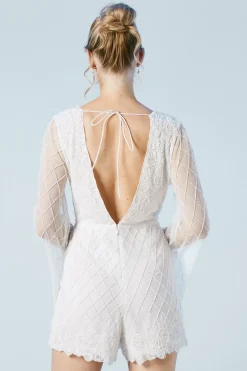 Tie Back  Scallop Edge Embellished Bridal Playsuit