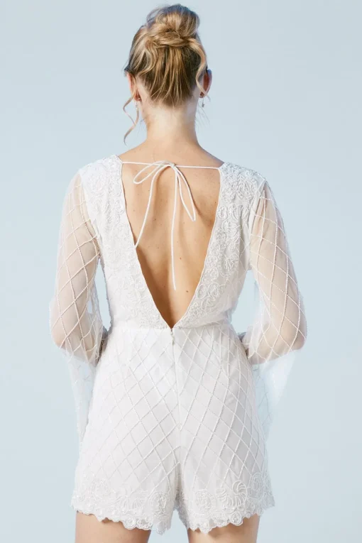 Tie Back  Scallop Edge Embellished Bridal Playsuit