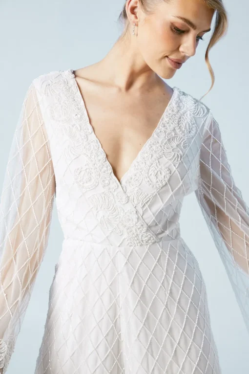 Tie Back  Scallop Edge Embellished Bridal Playsuit