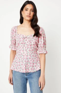 Tie Front Sweetheart Neck Top