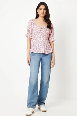 Tie Front Sweetheart Neck Top
