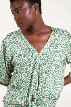 Tie Front V Neck Top