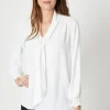 Tie Neck Shirred Cuff Top